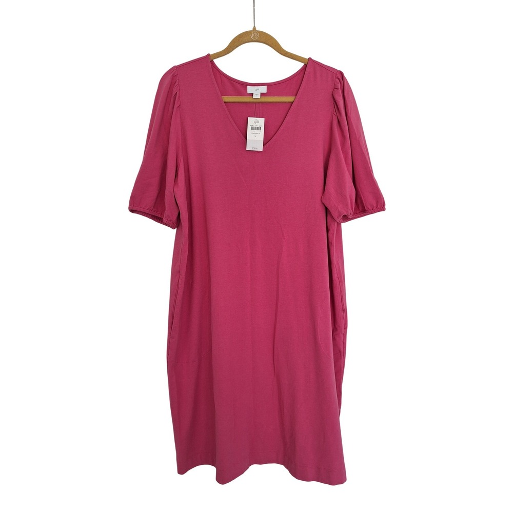 J.Jill Women's Pink Short Sleeve Knit ‎ Dress with Pockets L